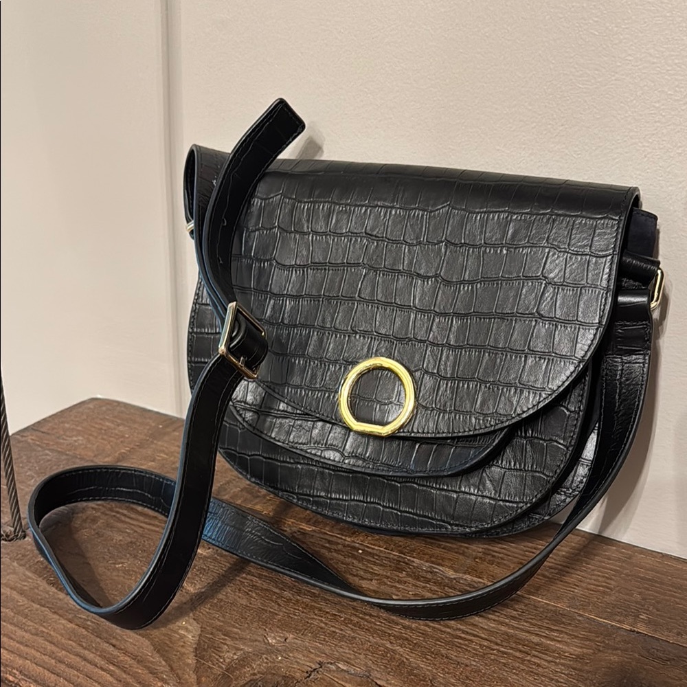 Aurora London Sierra Elegant Black Croc-Embossed Shoulder Bag